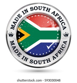 Made in South Africa.  Shiny icon / sticker / sign with national flag colors