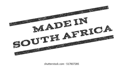 Made In South Africa watermark stamp. Text caption between parallel lines with grunge design style. Rubber seal stamp with dirty texture. Vector gray color ink imprint on a white background.