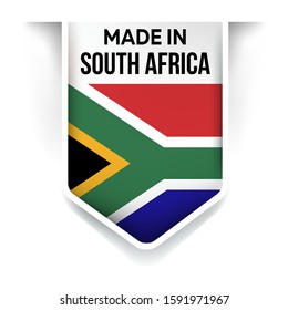 Made In South African Flag Ribbon On A White Background
