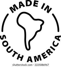 Made in South America. Black outline rounded isolated product label icon tag stamp vector on transparent background