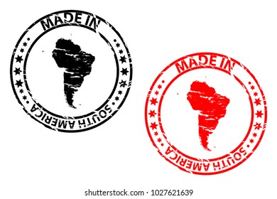 Made in South America - rubber stamp - vector - South America continent map pattern - black and red