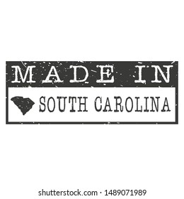Made In South Carolina. Stamp Rectangle Map. Logo Icon Symbol. Design Certificated.