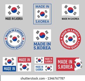 made in South Korea icon set, Republic of Korea product labels