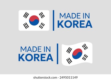 made in South Korea labels set, Republic of Korea product icons