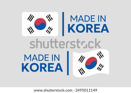 made in South Korea labels set, Republic of Korea product icons