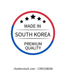 Made in South Korea  round label. Quality mark vector icon. Perfect for logo design, tags, badges, stickers, emblem, product packaging, etc.