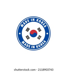 Made in South Korea round label icon. stamp, sign, sticker, badge, symbol, emblem, logo print with korean flag. Vector illustration EPS 10.
