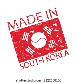 Made in south korea rubber stamp to place of production. Post stamp, korean stamp, product made in Korea, transportation Asia, korean flag stamp, transportation South Korea. Vector illustration