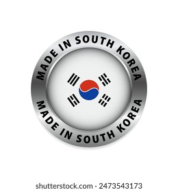 Made in South Korea silver badge and icon with central glossy. Made in South Korea round label vector symbol. Vector illustration