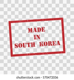 made in South Korea text rubber seal stamp watermark. Caption inside rounded rectangular banner with grunge design and dirty texture. Slanted vector ink sticker on transparent background