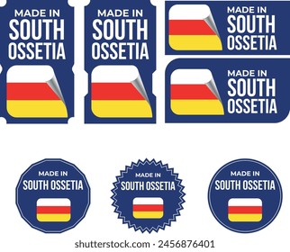 Made in South Ossetia. South Ossetia flag, Tag, Seal, Stamp, Flag, Icon vector