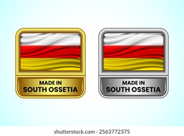 Made in South Ossetia label icon in gold and silver color. Flag icon set for business