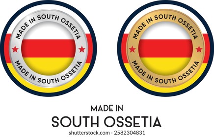 Made in South Ossetia. Premium labels, stickers, pointer, badge and symbol of South Ossetia flag icon. Collection vector illustration