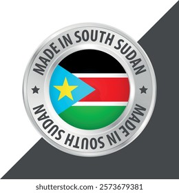 Made in South Sudan badge logo flag sticker 3d vector illustration isolated on white