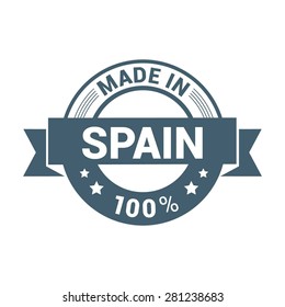 Made in Spain 100% - Round blue rubber stamp design isolated on white background. vector illustration vintage texture. Vector illustration