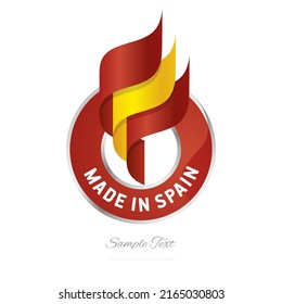 Made in Spain Abstract wavy flag torch flame red yellow modern ribbon strip logo icon vector