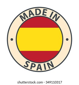 Made in Spain badge with flag on white background, minimalism style