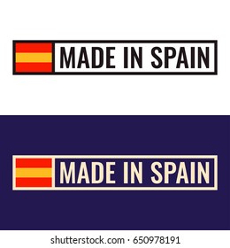 Made in Spain. Badge, mark, symbol with flag icon. Flat vector illustration on white and dark background.