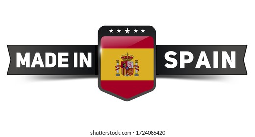Made in Spain black label with country flag
