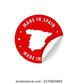 Made in Spain - Country Map Sticker. Best Quality. Original Product. Vector illustration.