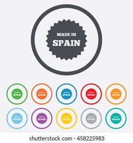 Made in Spain icon. Export production symbol. Product created sign. Round circle buttons with frame. Vector
