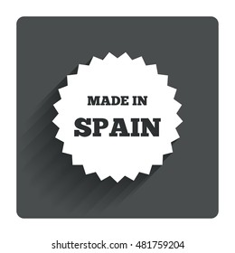 Made in Spain icon. Export production symbol. Product created sign. Gray flat square button with shadow. Modern UI website navigation. Vector