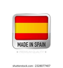 Hecho en España. Sello plano aislado hecho en España. 100% de calidad. Concepto de garantía de calidad. Ilustración vectorial.