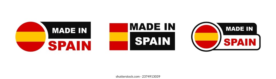 Made in Spain labeling set. Collection of label made in Spain. Spain product emblem. Vector illustration.