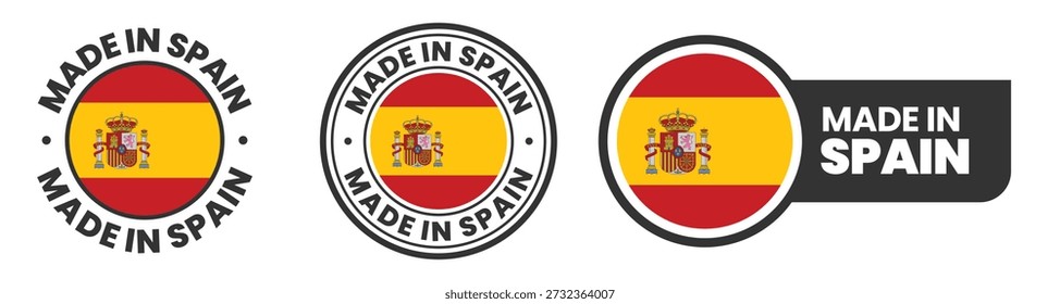 Made in spain labels, stamps, badges with spain flag template icon set