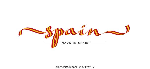 Made in Spain new modern handwritten ribbon shaped calligraphy typography lettering isolated on white background logo