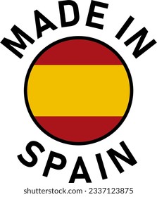 Made in Spain Round Badge Product Tag Symbol with Flag in Circle and Text around it. Vector Image.