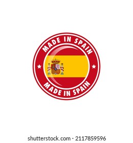 Made in spain round label icon. stamp, sign, sticker, badge, symbol, emblem, logo print with spanish flag. Vector illustration EPS 10.