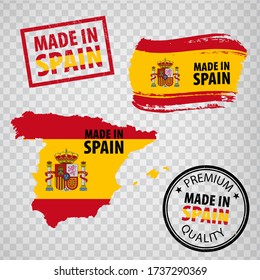 Made in Spain rubber stamps icon isolated. Manufactured or Produced in Spain.  Set of grunge rubber stamps for your web site design, app, UI. EPS10.