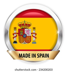 made in spain silver badge isolated button on white background - vector eps10