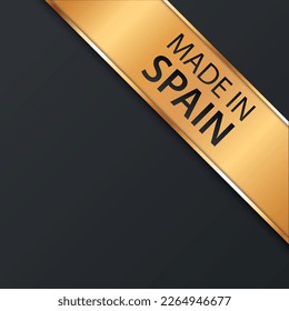 MADE IN SPAIN - vector illustration of gold corner ribbon banner with gold colored frame