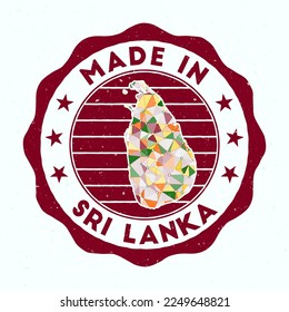 Made in Sri Lanka. Country round stamp. Seal of Sri Lanka with border shape. Vintage badge with circular text and stars. Vector illustration.