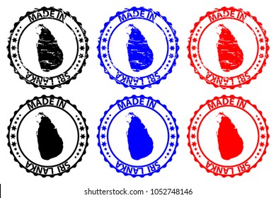 Made in Sri Lanka - rubber stamp - vector, Sri Lanka map pattern - black,blue and red