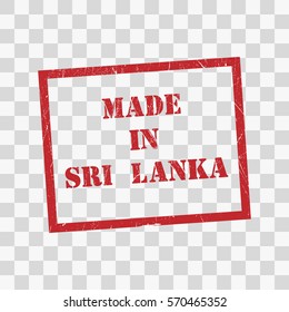 made in Sri Lanka text rubber seal stamp watermark. Caption inside rounded rectangular banner with grunge design and dirty texture. Slanted vector ink sticker on transparent background