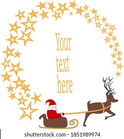 Made of stars New Year and Christmas frame with Santa Claus and Rudolf