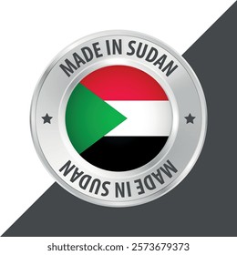 Made in Sudan badge logo flag sticker 3d vector illustration isolated on white