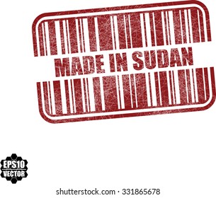Made in Sudan With Barcode And Shadow Red Grunge Stamp Isolated On White Background. Vector illustration