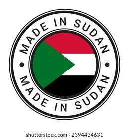 Hergestellt in Sudan auf Rundstempelaufkleber mit FlaggenVektorgrafik