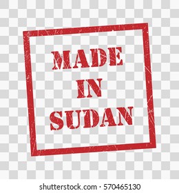 made in Sudan text rubber seal stamp watermark. Caption inside rounded rectangular banner with grunge design and dirty texture. Slanted vector ink sticker on transparent background