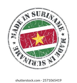 Made in Suriname stamp scratched flag badge logo vector illustration