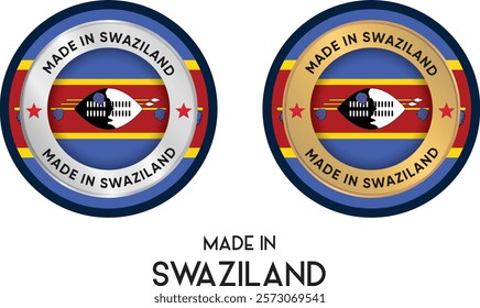 Made in Swaziland. Premium labels, stickers, pointer, badge and symbol of Swaziland flag icon. Collection vector illustration