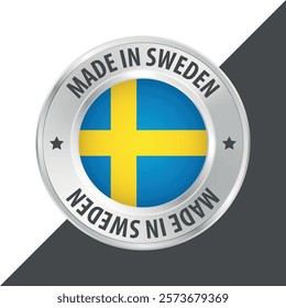 Made in Sweden badge logo flag sticker 3d vector illustration isolated on white