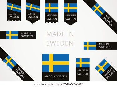 Made in Sweden - black edge labels with Swedish flag