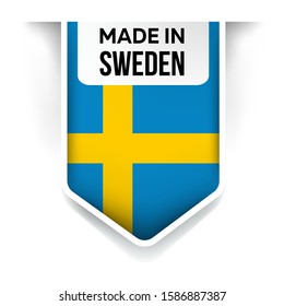 made in Sweden flag ribbon on a white background
