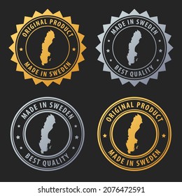 Made in Sweden - gold and silver stamp set. Best quality. Original product. Vector illustration