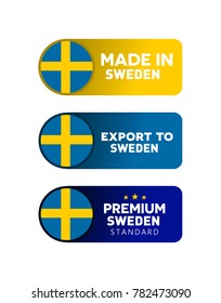 Made in Sweden label, flyer, sign and symbol
